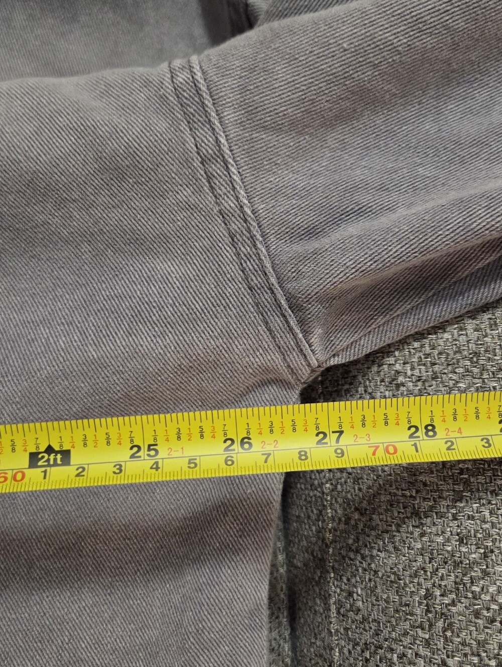 POL Distressed Denim Shacket Jacket Oversized Frayed Raw Hem Violet Gray Large - Picture 9 of 11